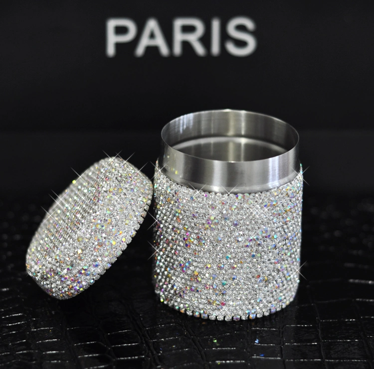 Ea010 Sparkling Diamond Crystal Toothpick Holder Household Restaurant Round Stainless Steel Cotton Swab Storage Box