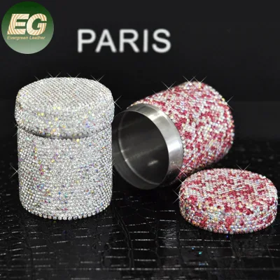 Ea010 diamant étincelant cristal support pour cure-dents ménage Restaurant rond en acier inoxydable coton-tige boîte de rangement